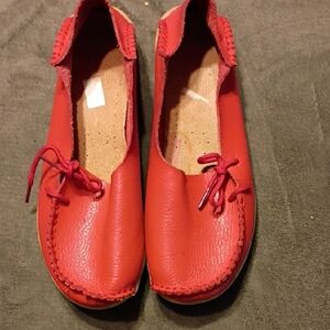 Red Leather Moccasins